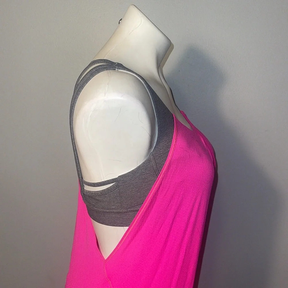 Lululemon ladies Hot Pink and Gray No Limits Sports Bra with attached tank